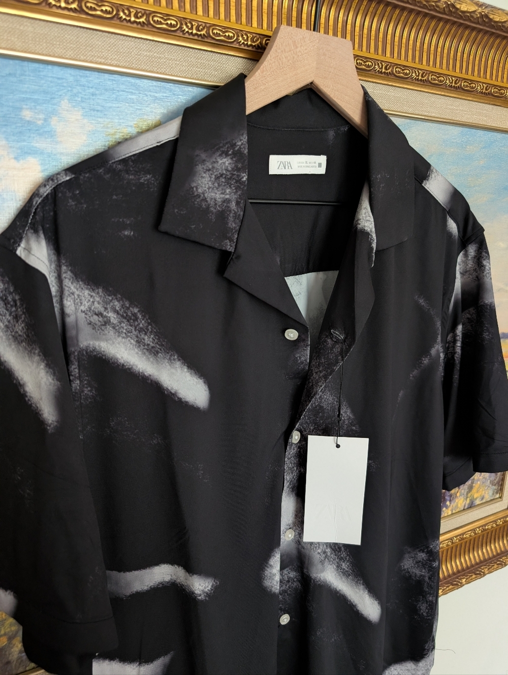 NWT Zara Black & White Short Sleeve Button-Down Shirt